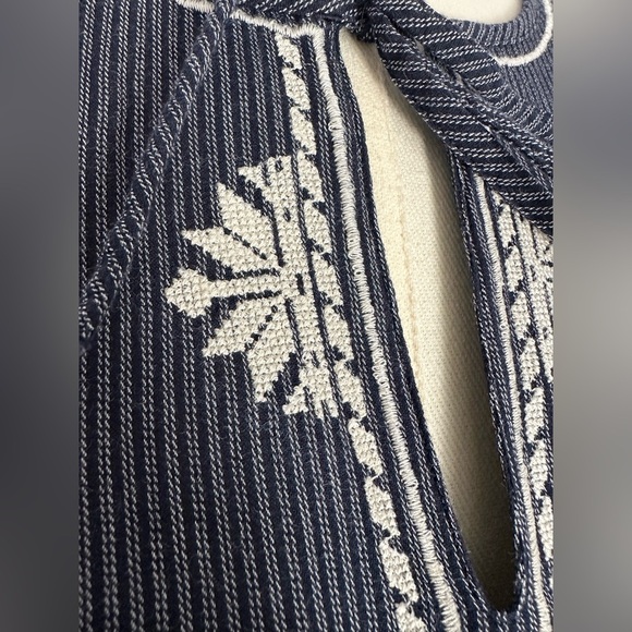 Banana Republic Striped Tie-Neck Embroidered Blouse (853) - Picture 7 of 15